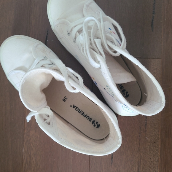 Superga White & Blue Sky Embroidery-Accent Alpina Platform Hi-Top Sneaker 36 - Picture 5 of 9